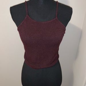 Maroon ribbed crop top with spaghetti straps